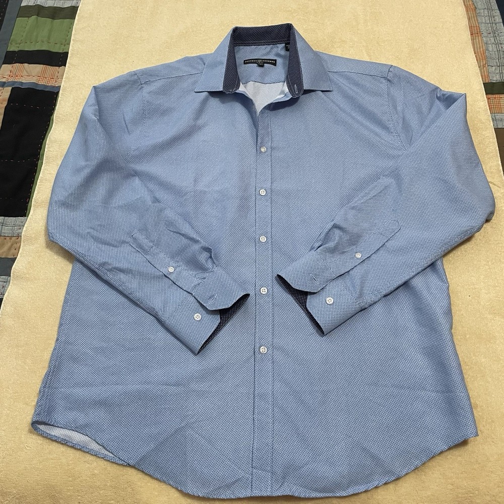 Society Of Threads Dress Shirt Men's L 16-16.5 34/35 Blue Slim