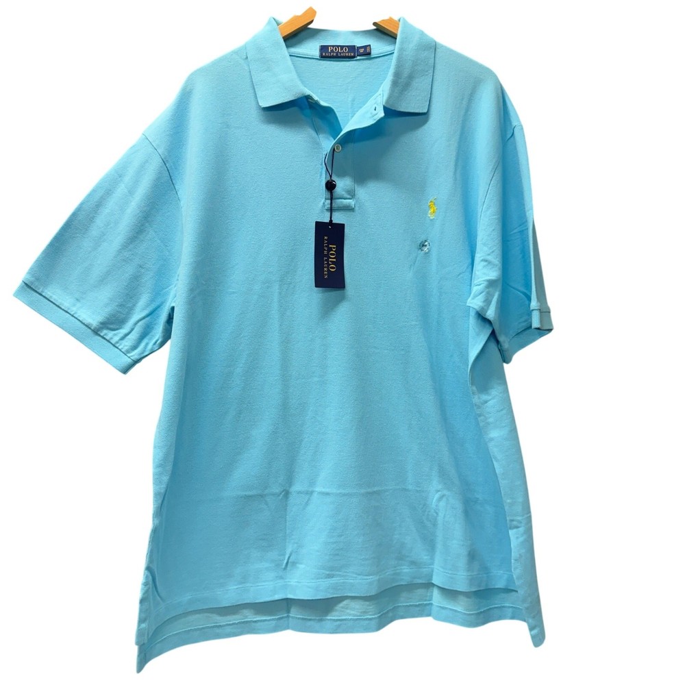Ralph Lauren Polo Shirt Mens 2XB Blue Classic Coastal Cotton Yellow Pony NEW