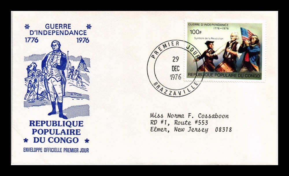 DR JIM STAMPS CONGO FDC US WAR OF INDEPENDENCE SYMBOLS OF THE REVOLUTION