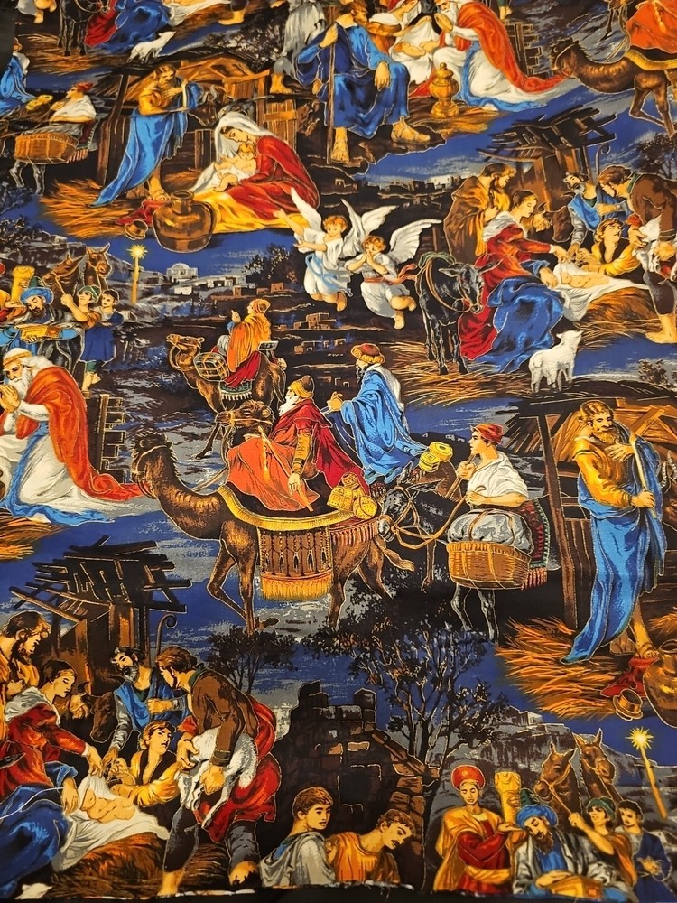 Nativity Print Fabric VIP Print CRANSTON Christmas Scenery 3/4 Yard 27x44