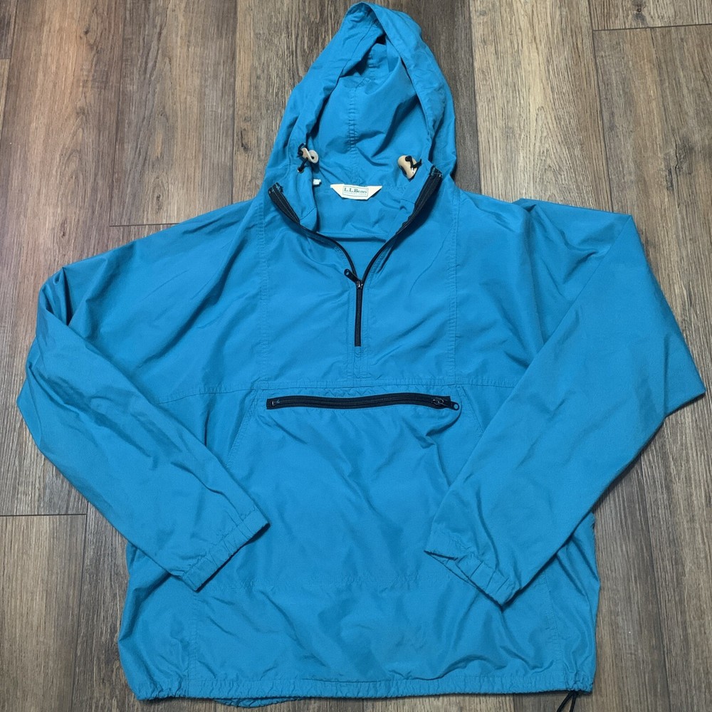 VTG L.L. Bean 1/4 Zip Anorak Hooded Windbreaker Mens XL Teal Made in USA