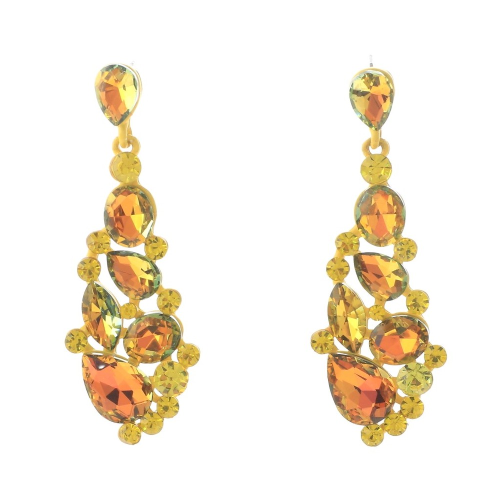 Gold Tone Metal Crystal Rhinestone Drop Post Earrings ER2528-YLW