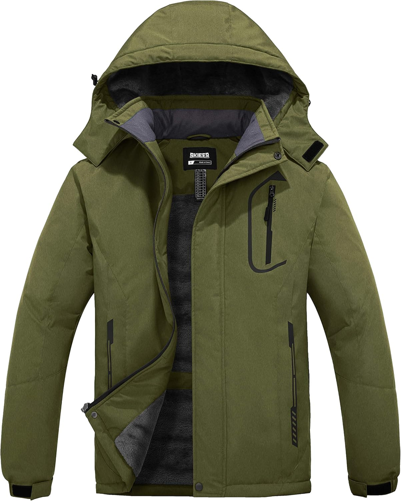 Men's Waterproof Ski Jacket with Warm Fleece for Winter Snow and Rain