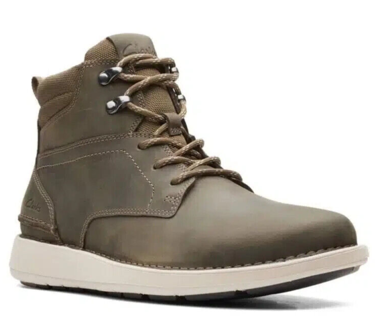 Clarks Men's Leather Casual Boots Chukka Un Larvik Dark Olive 7M Ortholite