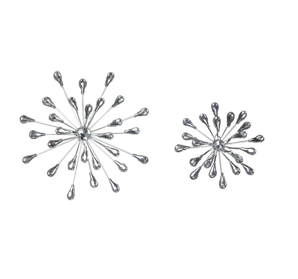 Set of 2 Metal Modern Art 3D Starburst Silver Wall Accents Home Decor Sculptures