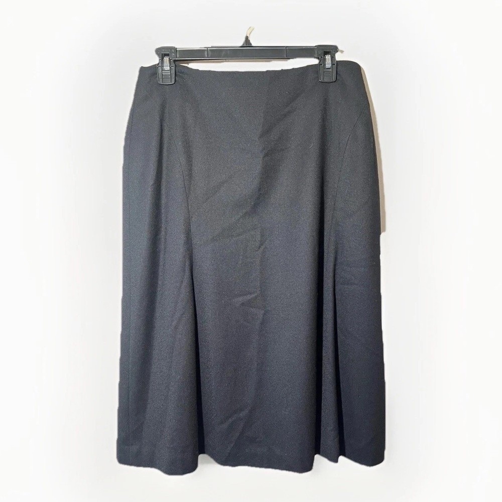 Talbots Midi Wool Skirt Women 12P Black A-Line Zippered Lined Career Winter EUC