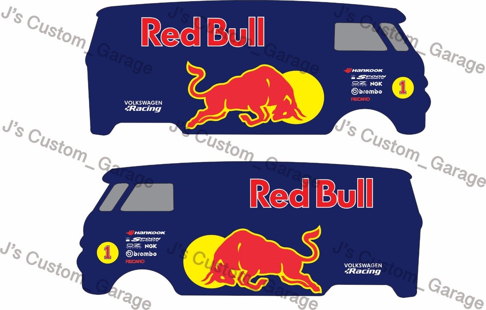 Red bull Volkswagen T1 bus white toner water slide decal For 1/64  custom diecas
