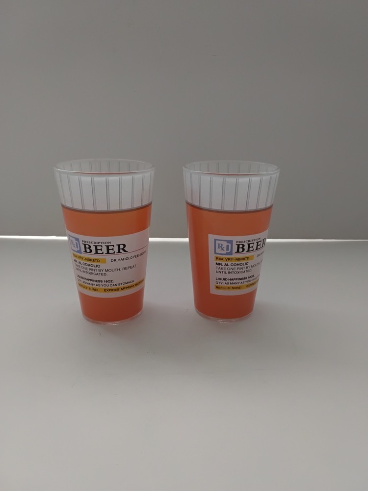 Big Mouth Toys Novelty Prescription Rx Bottle Beer Pint 16 Oz Glasses Set Of 2