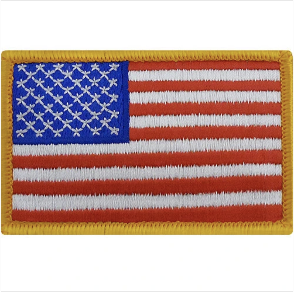 Authentic US Flag Patch with Hook Closure and Gold Edge Stitching  