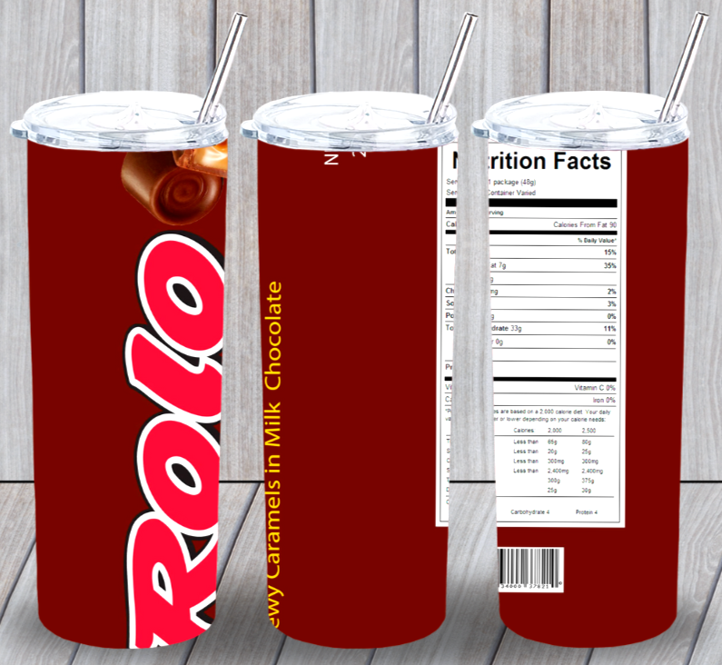 Rolo Chewy Caramel Candy Multicolor 20oz Insulated Tumbler Lid Straw New