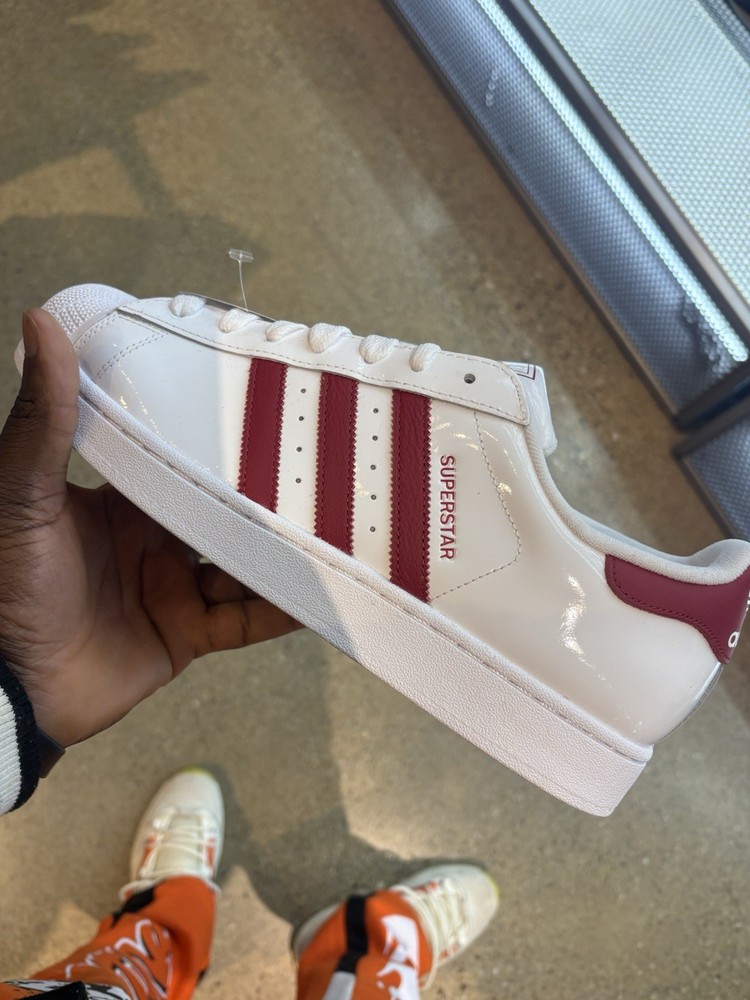 adidas Superstar White Red Lace Up Low Top Men's Athletic Sneakers