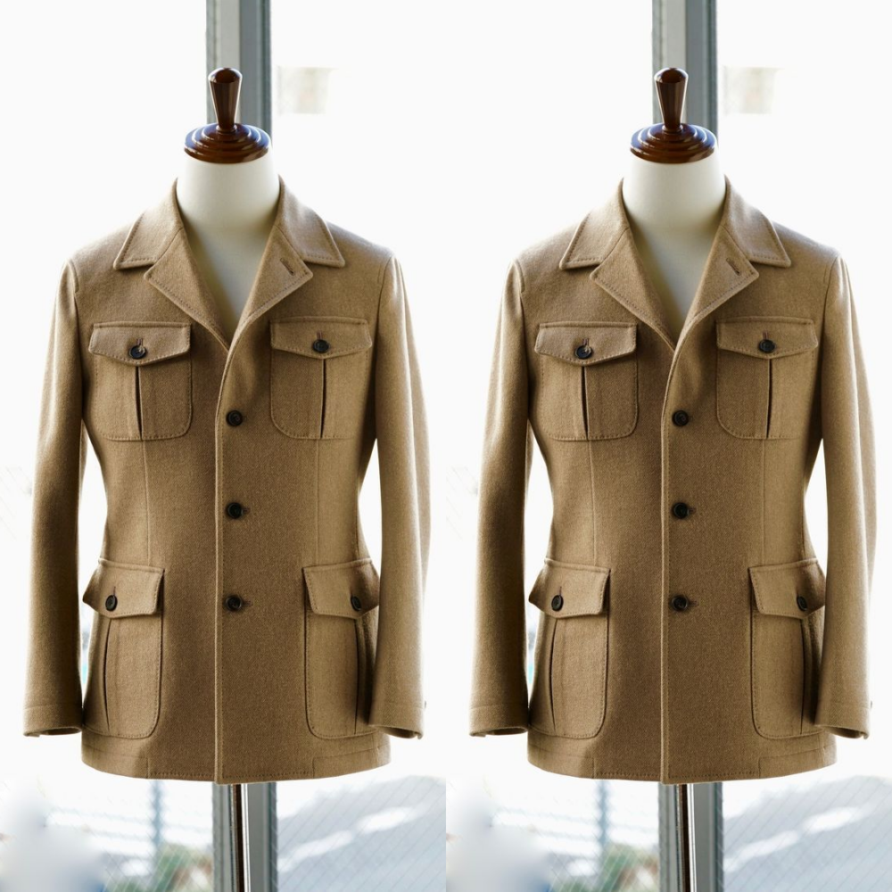 Cashmere Men's Safari Jackets Multi Pockets Outdoor Sport Wear Hunting Coats