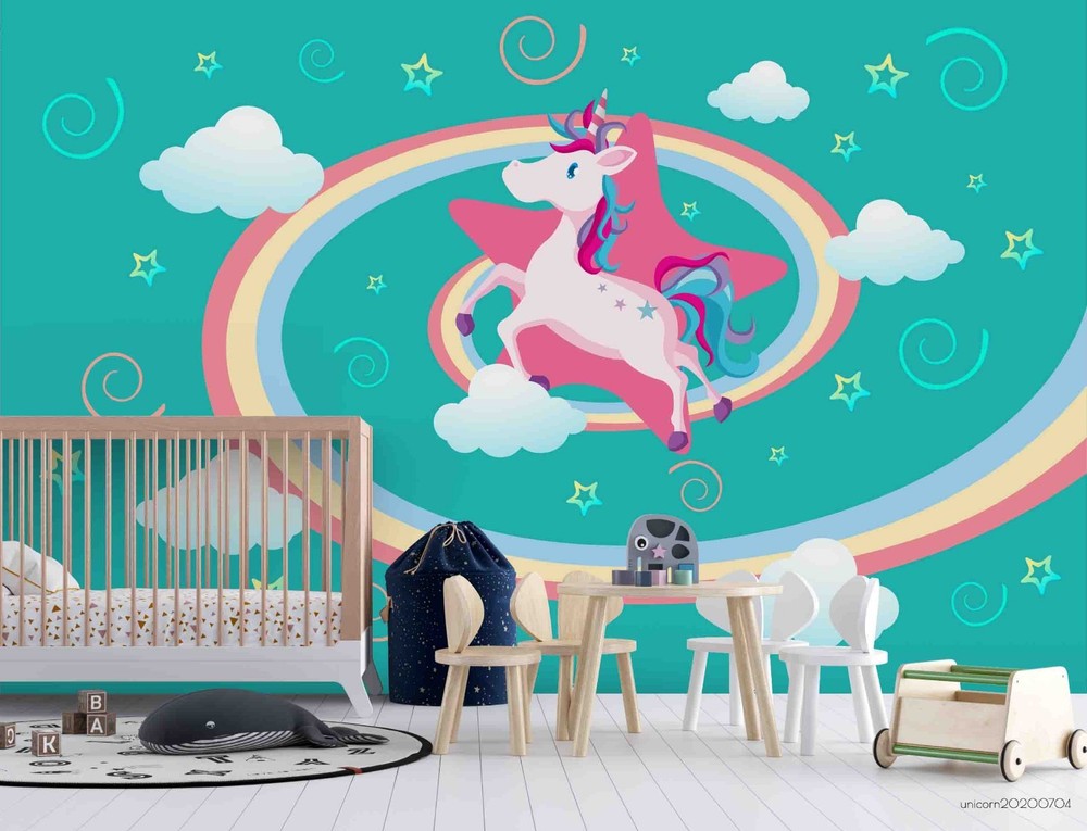 3D Unicorns Rainbow Clouds Cartoon Wall Murals Wallpaper Murals Wall Sticker 21