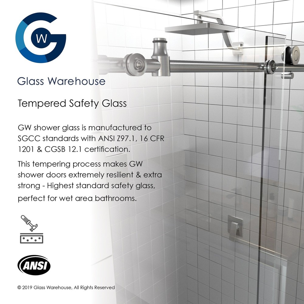 Frameless Brushed Nickel Bathtub 56-60in x 60in by Glass Warehouse