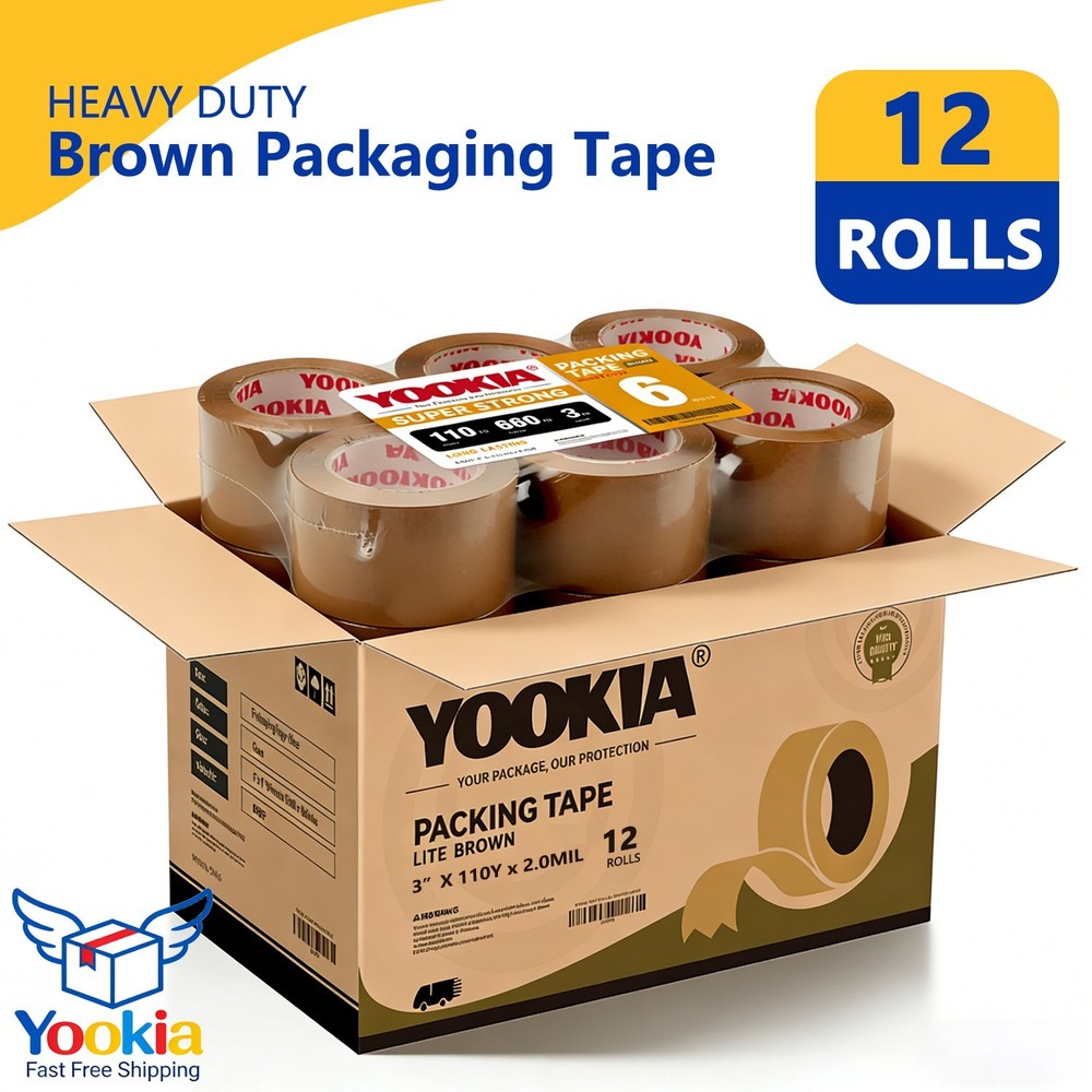 12 Rolls Brown Shipping Packaging Box Packing Sealing Tape 2 Mil 3