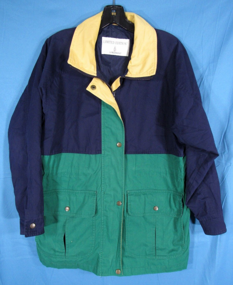 Vintage London Fog Yachting Marina Colorblock Jacket in Navy Green Yellow XS-Reg