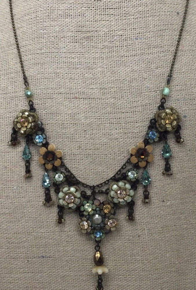 Antique Orly Zeelon Mixed Color Beads Enamel Crystal Floral Necklace Art Deco