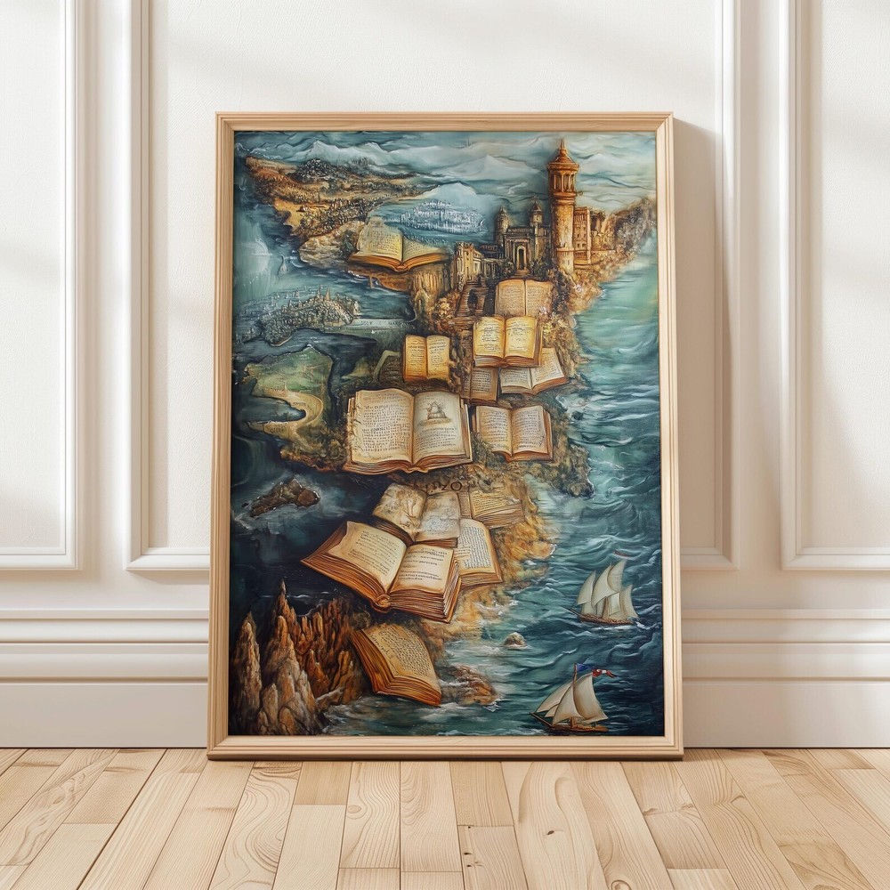 Book Lover Fantasy Map Art Print  Surreal Book World Wall Art  Adventure