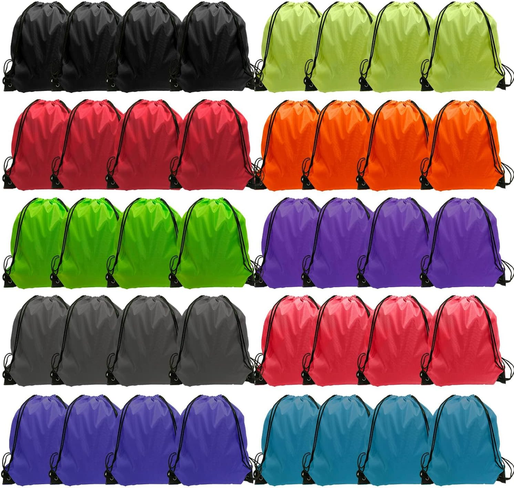Drawstring Backpack: 40 Pcs Bulk Nylon Cinch Bags. 10 Colors.