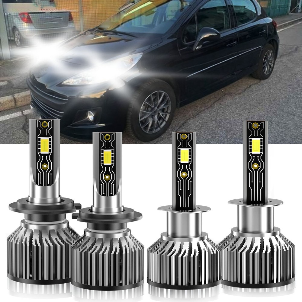 For Peugeot 207 2008-2012 4X H1+H7 LED Headlight Bulbs Kit Super Bright 6500K