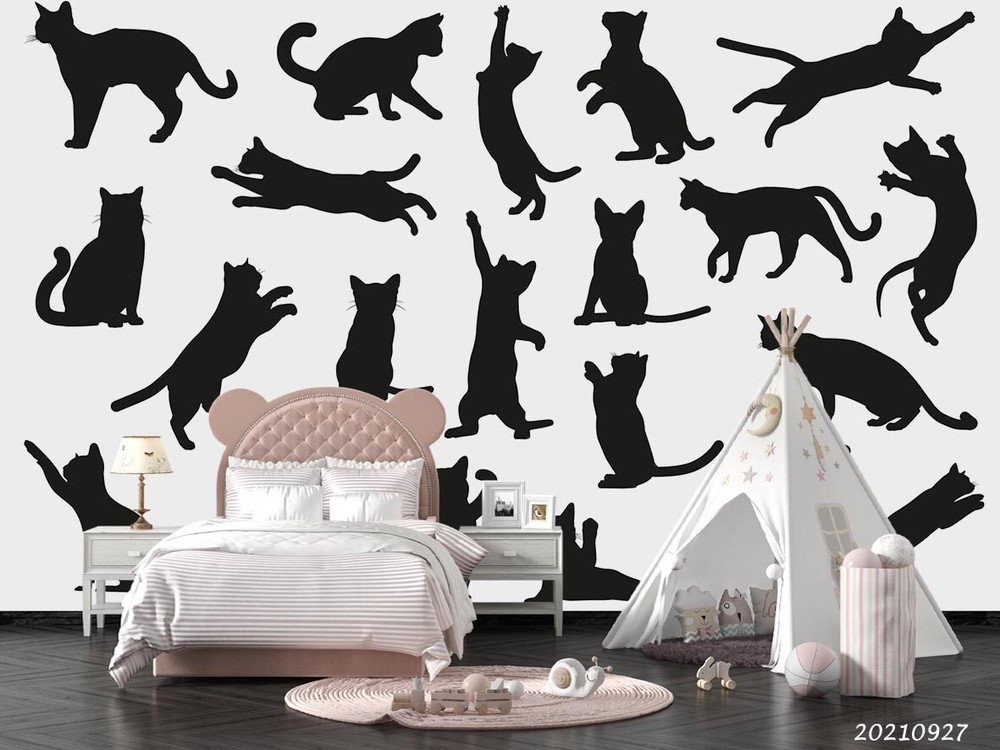 3D Black Animal Cat Pattern Wall Murals Wallpaper Murals Wall Sticker 121
