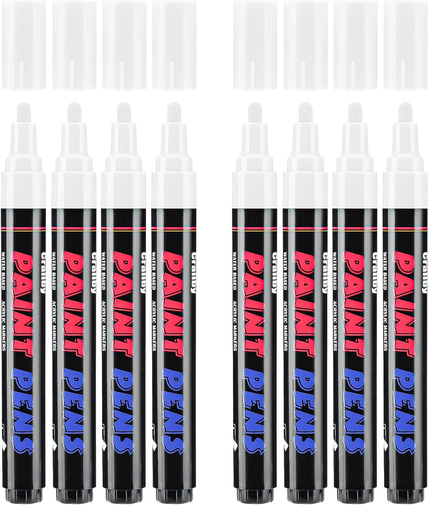 White Paint Pens Paint Markers - 8 Pack Permanent Acrylic Quick Dry Waterproof M