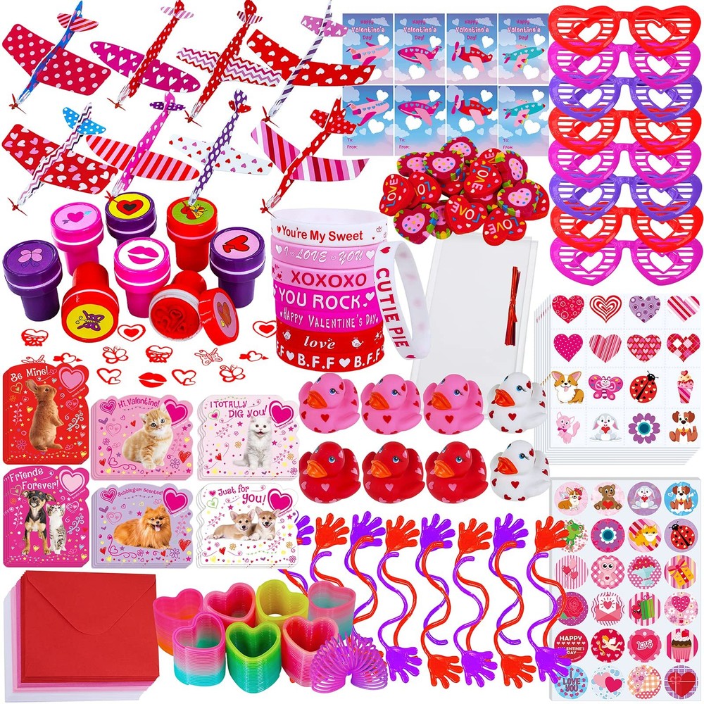 152 Pcs Valentine's Day Stationery Toy Assortment Set Valentine Goodie Bag St...