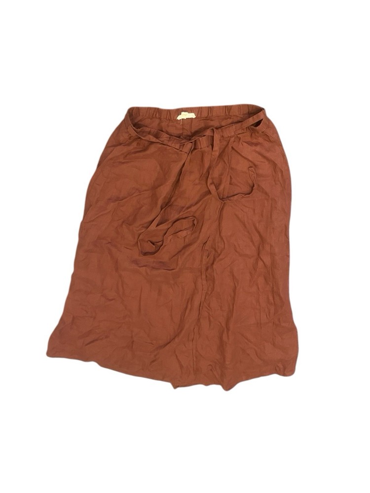 Eileen Fisher Linen Burnt Orange Belted Skirt Midi