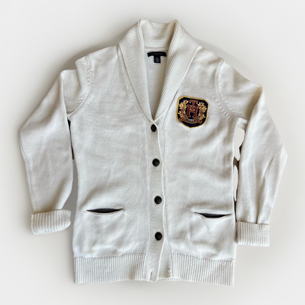 Tommy Hilfiger Womens Vintage M Cardigan with Embroidered TH Crest Preppy Style