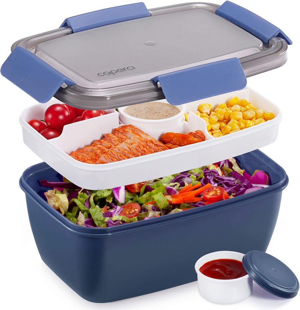 Caperci Large Salad Bowl for Lunch - 68oz Adult Bento Box with Lid