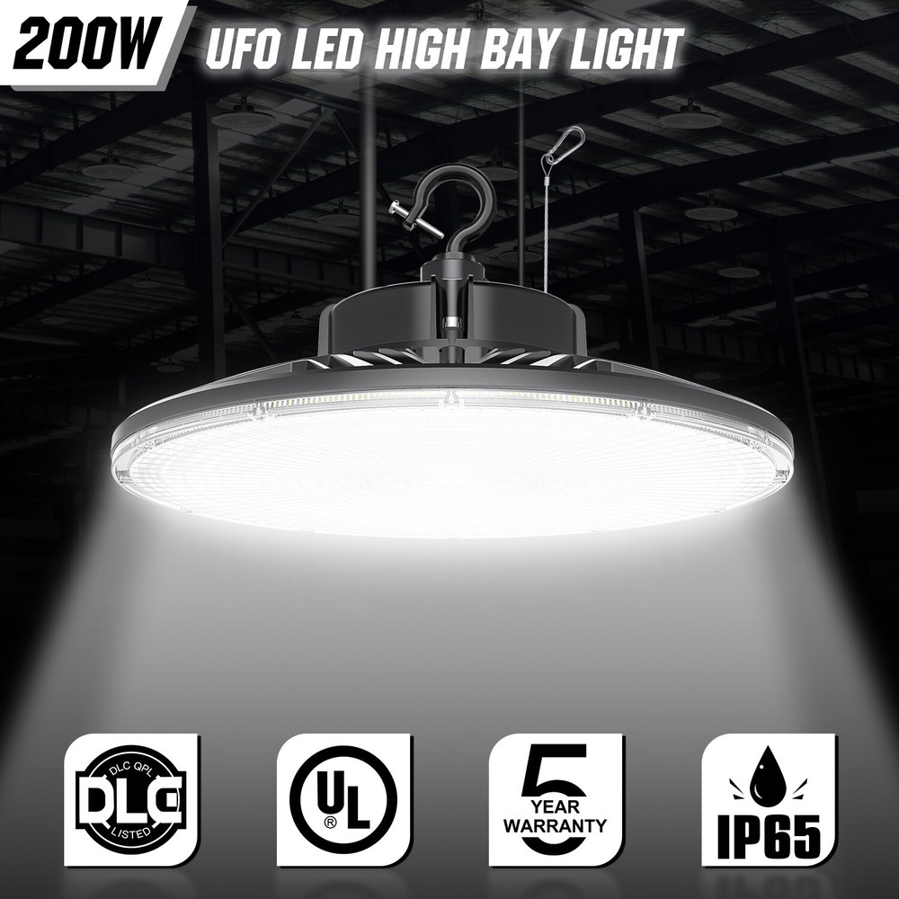 200W LED High Bay Light Fixture 5000K Warehouse Garage Workshop 14~22Ft Ceiling