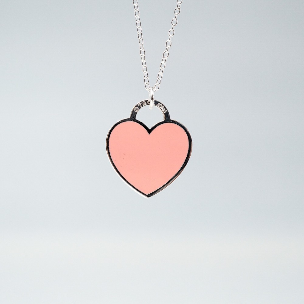 Tiffany & Co. 925 Silver Pink Heart Pendant Necklace 48cm With Gift Box Set