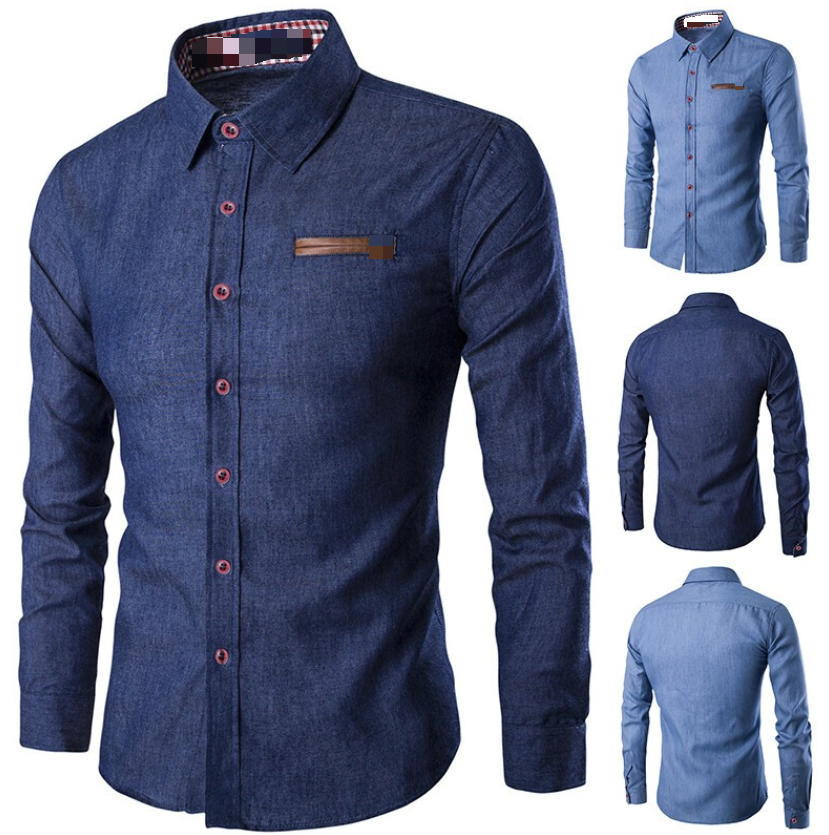 Mens Denim Shirts Cotton Plain Snap Button Long Sleeve Pockets Casual Size