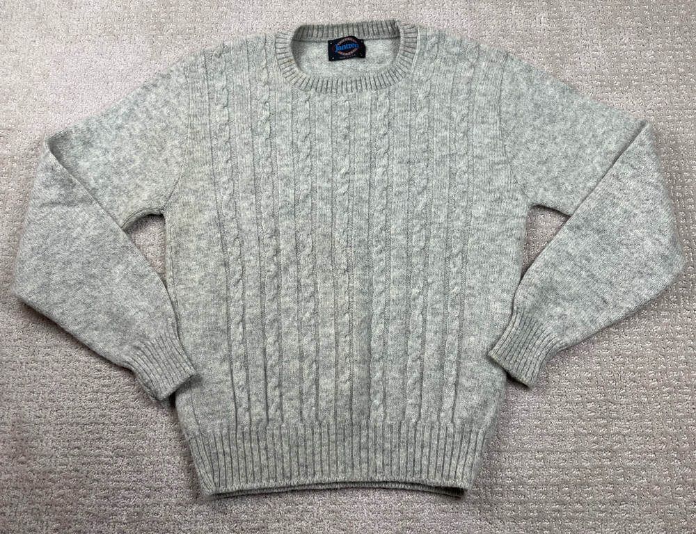 Vintage Jantzen Sweater Mens L Gray Cable Knit Crewneck Pullover Wool Blend USA