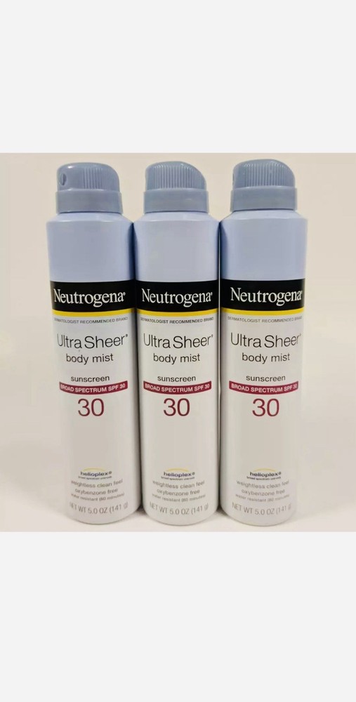 Neutrogena Sheer Body Mist Sunscreen SPF 30 5 Oz 3-Pack Exp 2/26