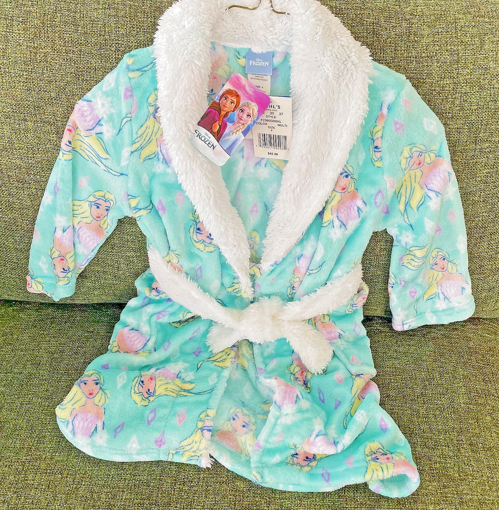 Disney Frozen Super Plush Girls Robe Size 4 NWT Princess Pockets Belt Retail $42