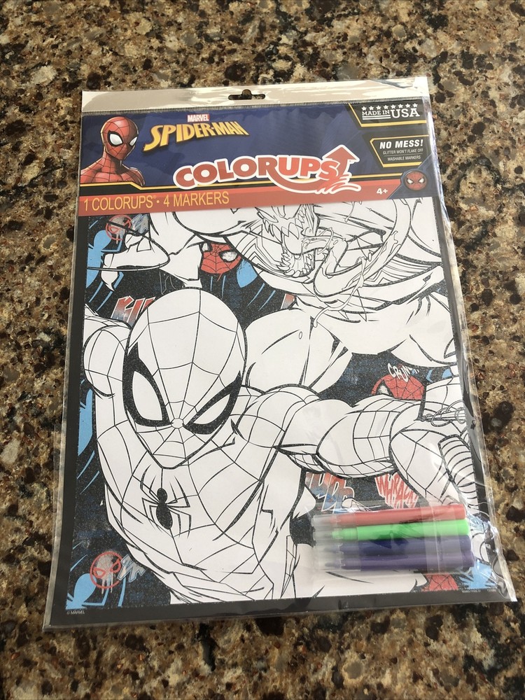 Marvel  Colorups Activity Poster. Spiderman with 4 Markers NEW. Made In USA
