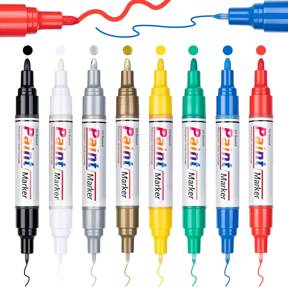Oil Based Paint Markers, 8 Colors Dual Tip Permanent Paint Pens Paint Markers(0.
