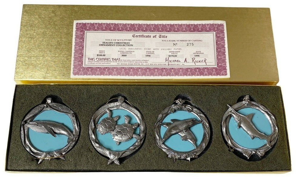 Michael A Ricker 1998 Sea Life Christmas Ornament Collection 275/3000 Pewter COA