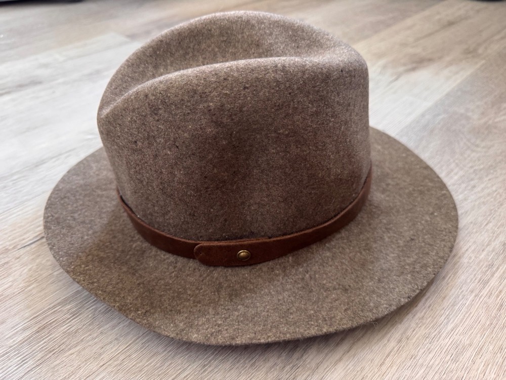 Rag & Bone Brown Felted Leather Trim Fedora Hat, Size M