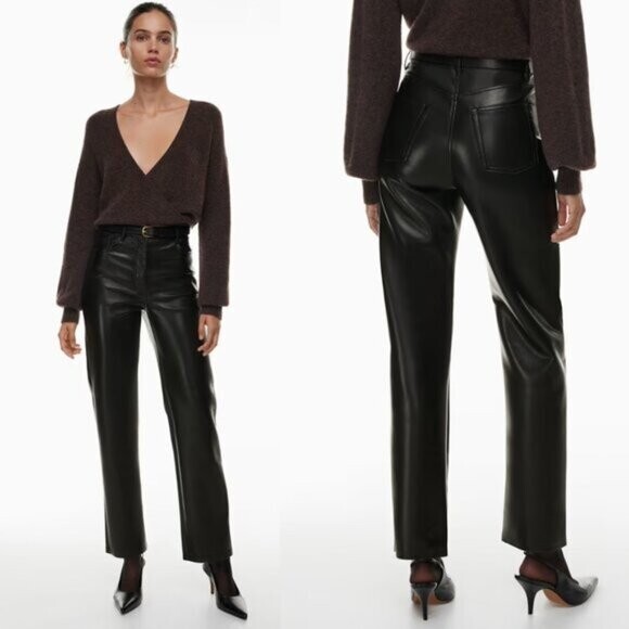 Wilfred Black Vegan Leather High Rise Straight Leg Melina Pants | Women's 6