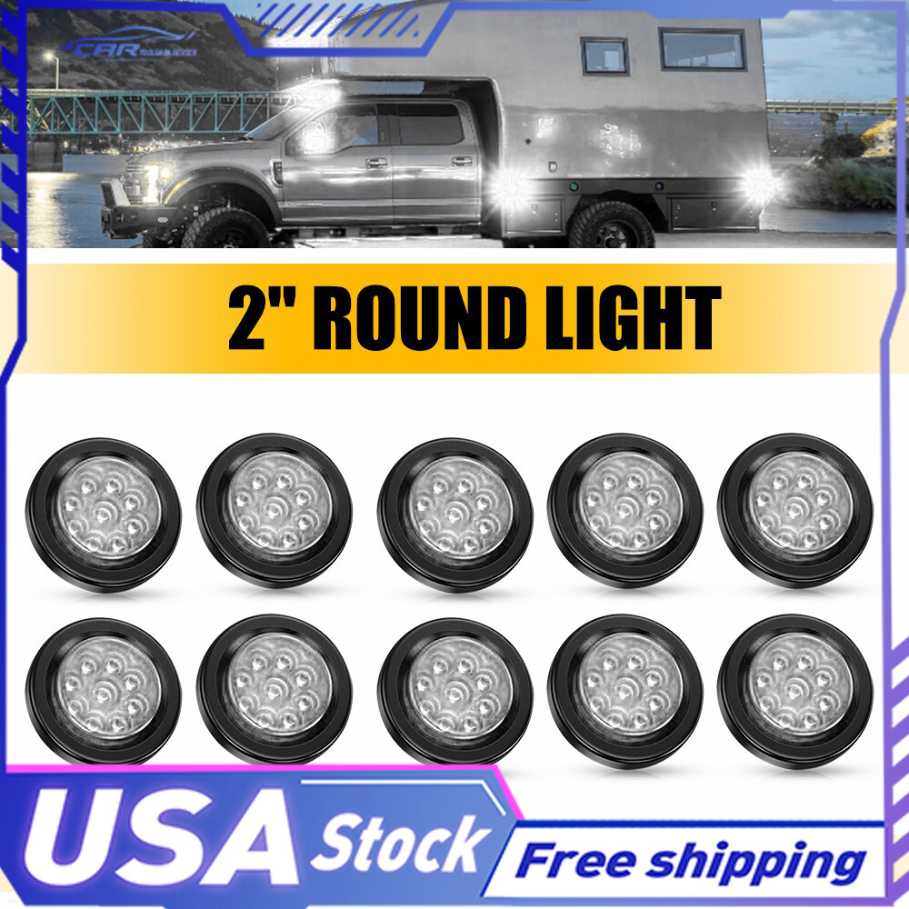 2-inch DOT Round Clear 9 LED Trailer Marker Lights with Grommet for Truck RV 10pcs