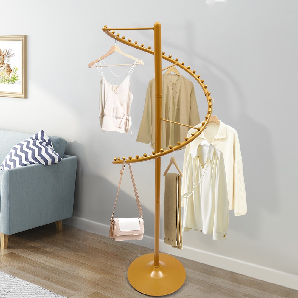 Modern Heavy-Duty Gold Spiral Rotating Garment Rack Free Standing