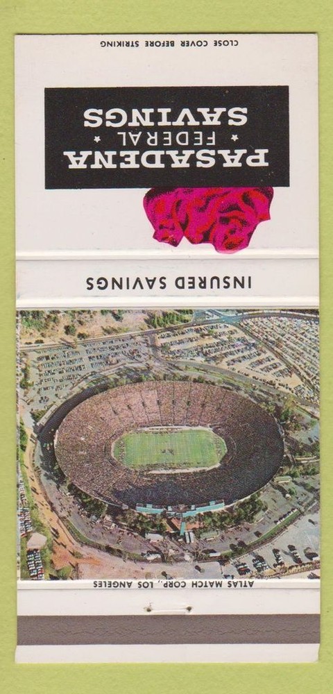 Vintage Pasadena Federal Savings Rose Bowl Matchbook Cover 30 Strike