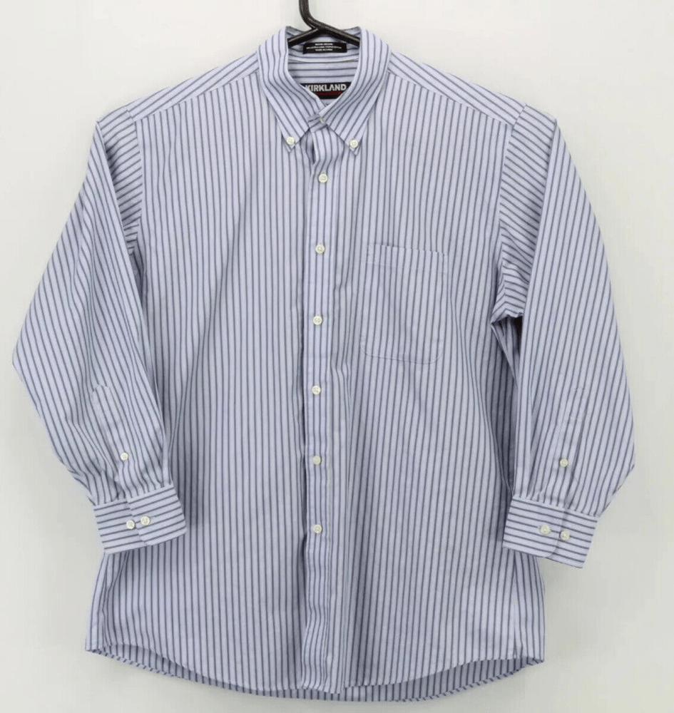 Kirkland Signature Mens Button Down LS Shirt Size 16.5 32 Multicolor Striped