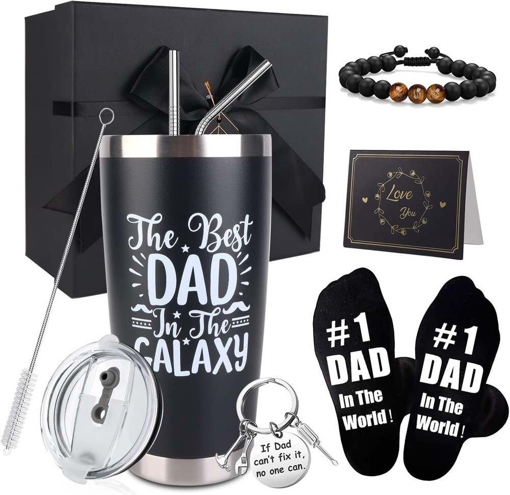 8PCS Father's Day Gift Set with 20oz Tumbler Lid Straw Brush 6-Piece Combo-image