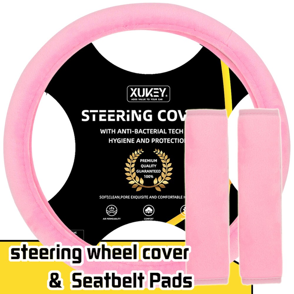 PLUSH Car Steering Wheel Cover Seat Belt Shoulder Pad Harness Fluffy Fuzzy Pink