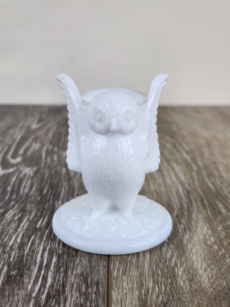 Vintage Westmoreland Milk Glass Owl Toothpick & Matchstick Holder