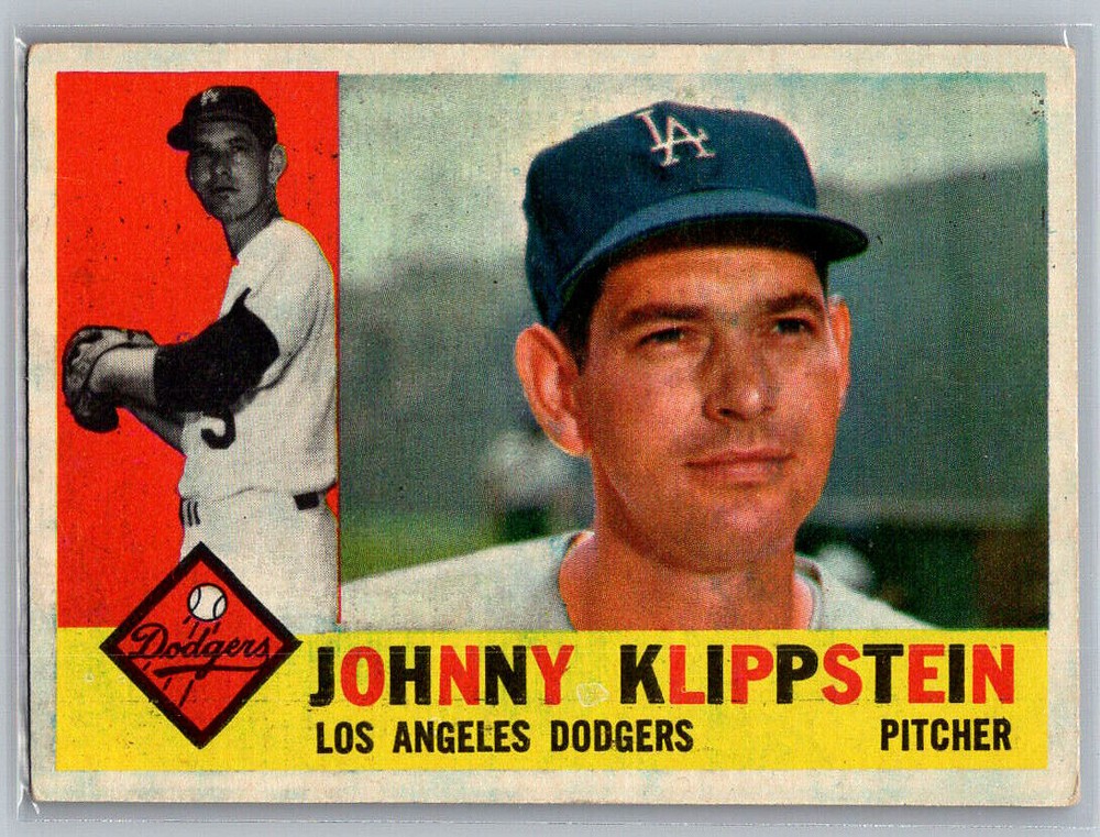 1960 Topps Johnny Klippstein Dodgers #191 Low Grade Baseball Card