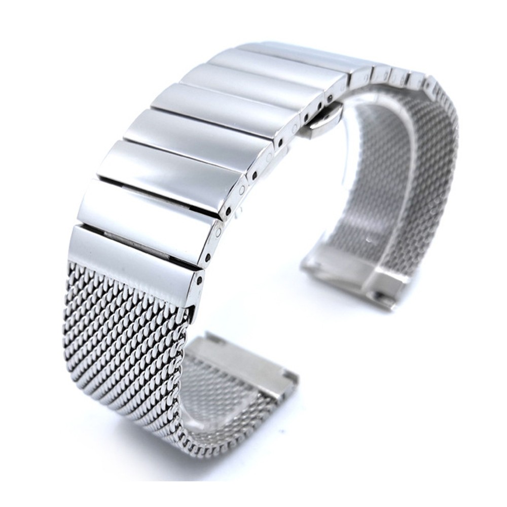 22mm Silver Milanese Mesh Web+Strip Stainless Steel Watch Band Strap Bracelet
